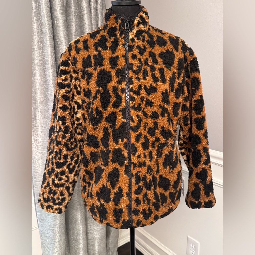 Topshop leopard Sherpa fleece teddy zip jacket nwt xs
